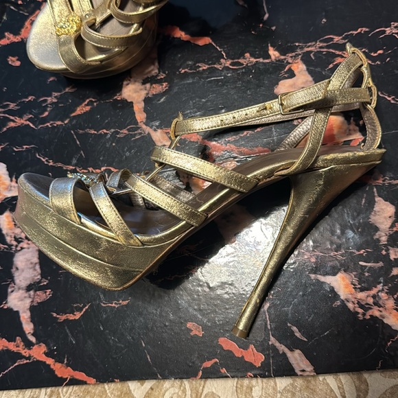 Golden Medusa Versace Platform Strappy Sandal Heels - Picture 7 of 7